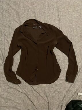 New York & Company Brown Button-Front Blouse